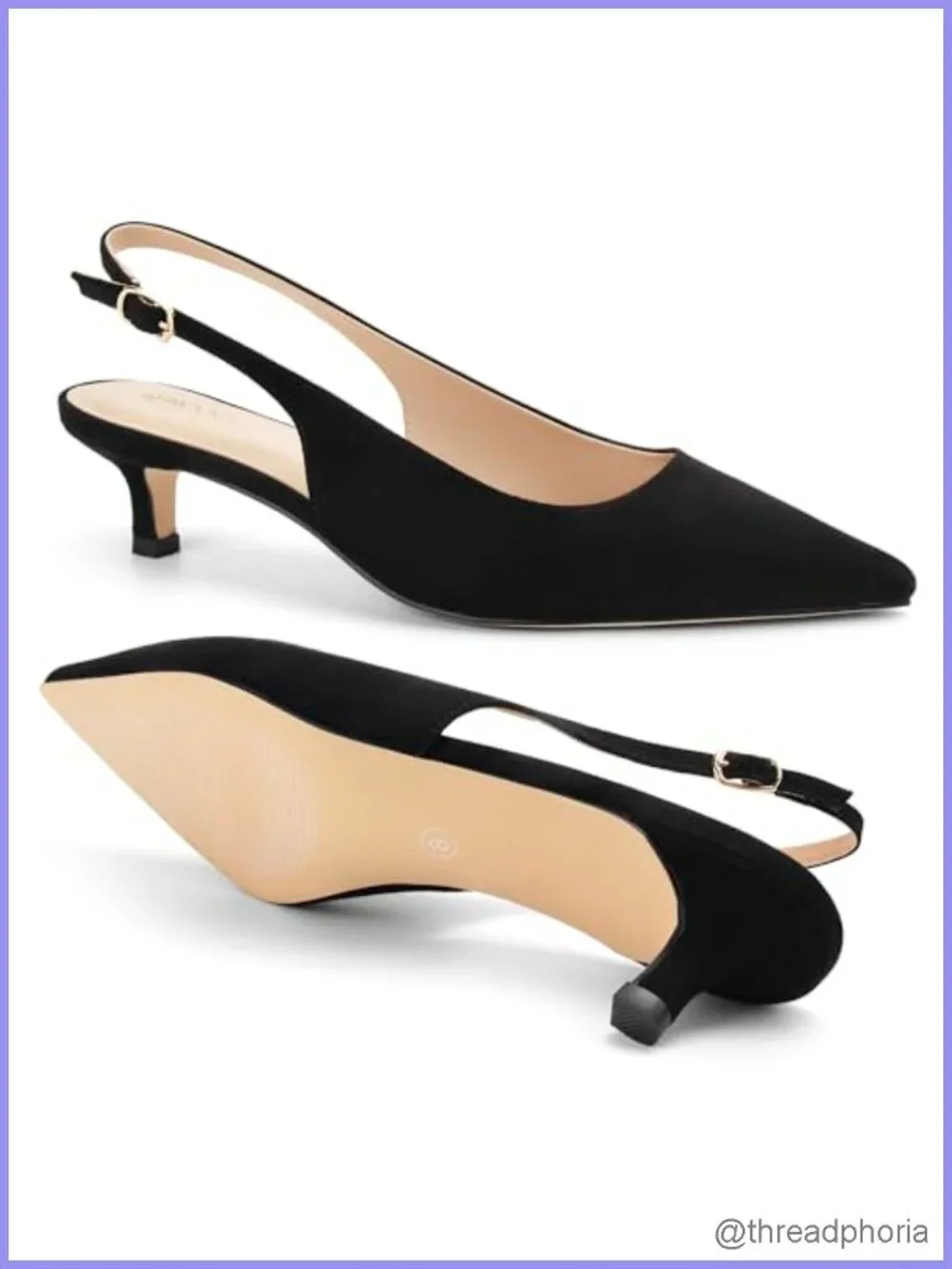 Women's Kitten Heels Slingback Pointed Toe Ankle Strap Faux Leather Pumps